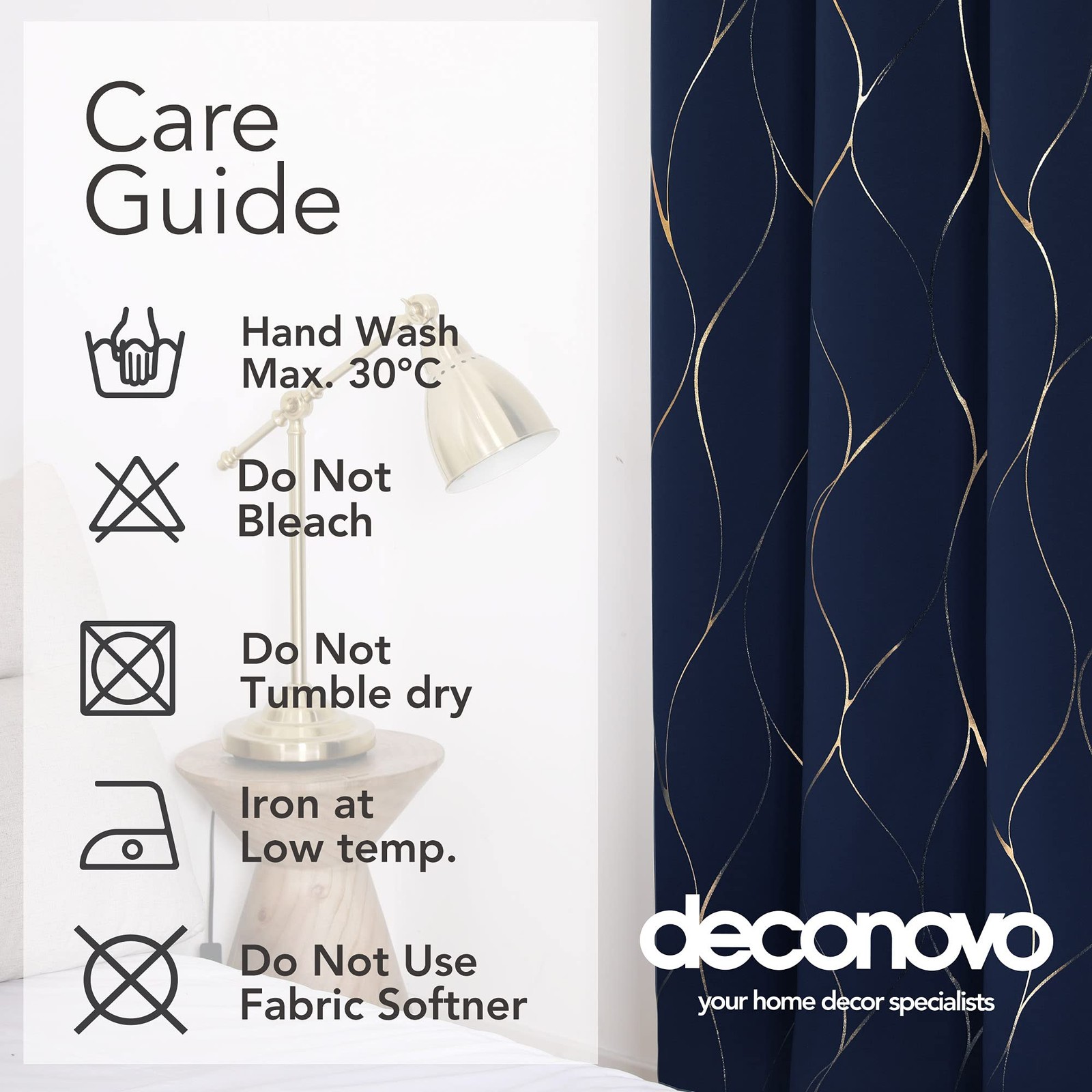 Deconovo Silver Or Gold Wave Print Blackout Curtains – Thermal Insulated