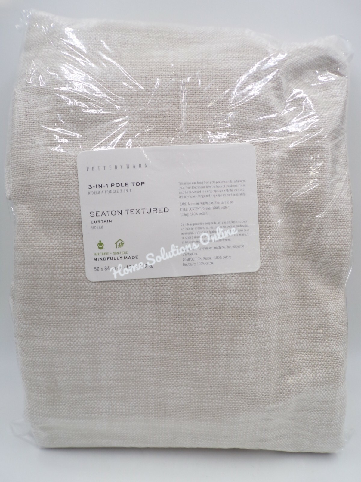 Pottery Barn Seaton Textured Cotton Lined Curtain Drape 50x 84″ Oatmeal #4400