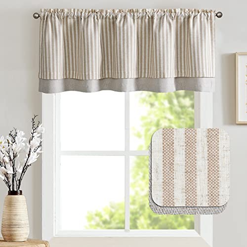 Linen Striped Valance for 50″W x 18″L (Pack of 1) Striped | Tan on Beige