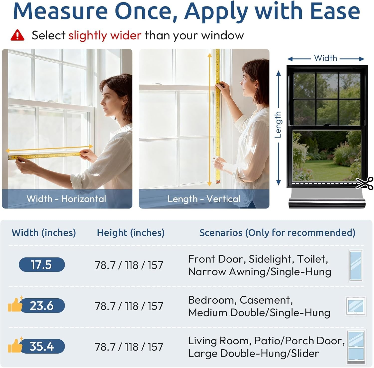 Durable UV Blocking Window Film – 35.4×78.7in Heat Control & Daytime Privacy