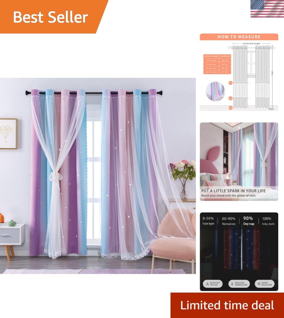 Blackout Curtains for Girls Bedroom Decor 63 inches Long Window Curtains Colo…