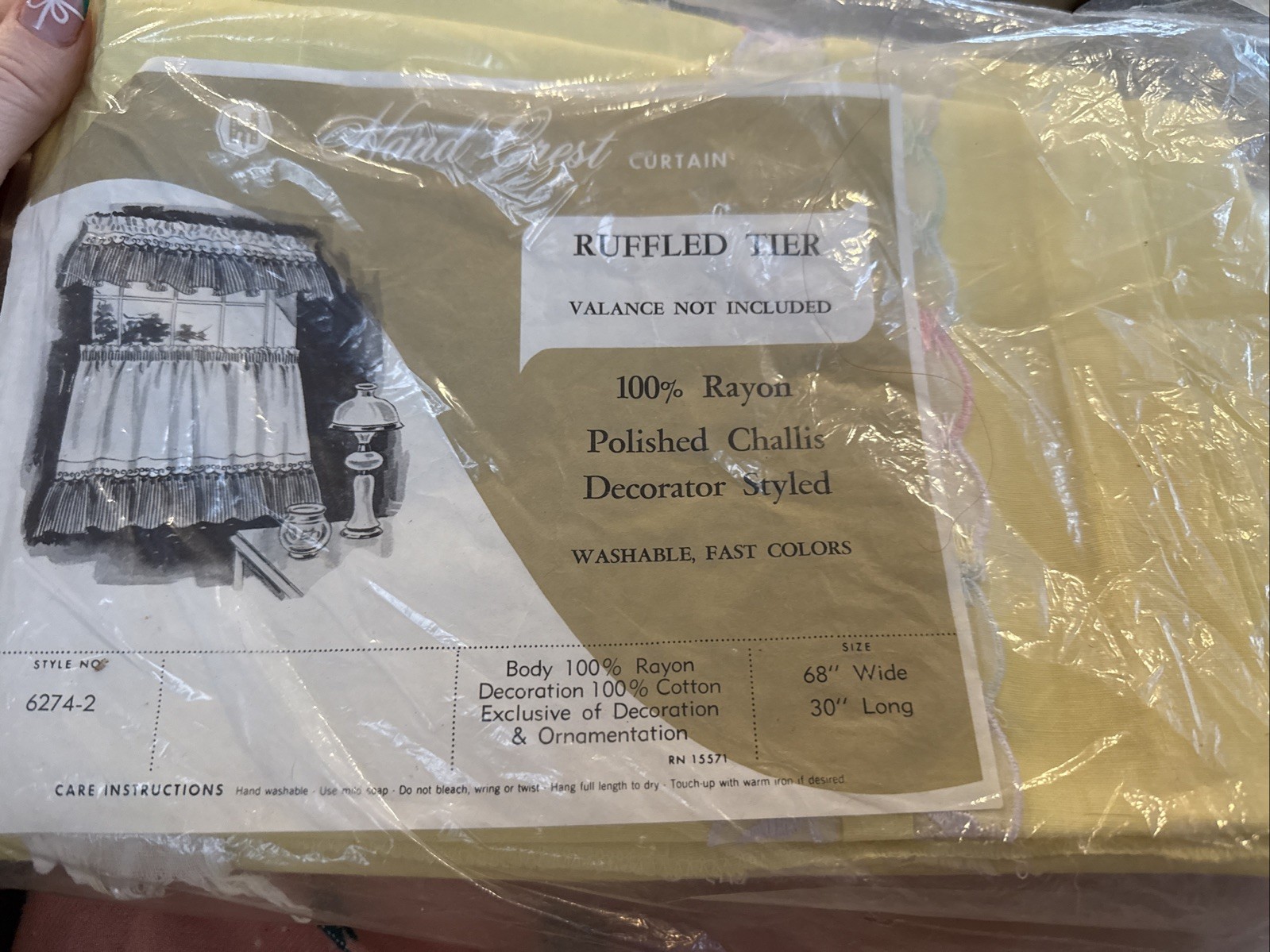 Hand Crest Curtain Ruffled Tier Pastel Yellow Floral 68” X 30” Set of 2 Coquette