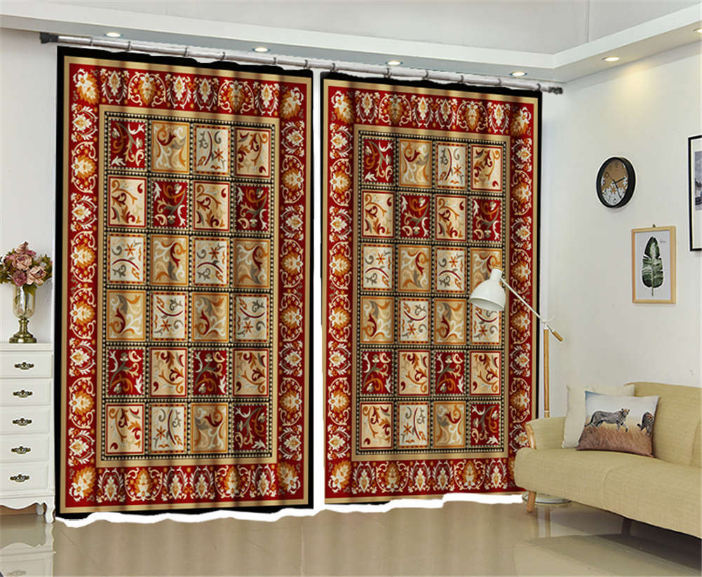 Square Plaid Leaves 3D Curtains Blockout Photo Printing Curtains Drape Fabric