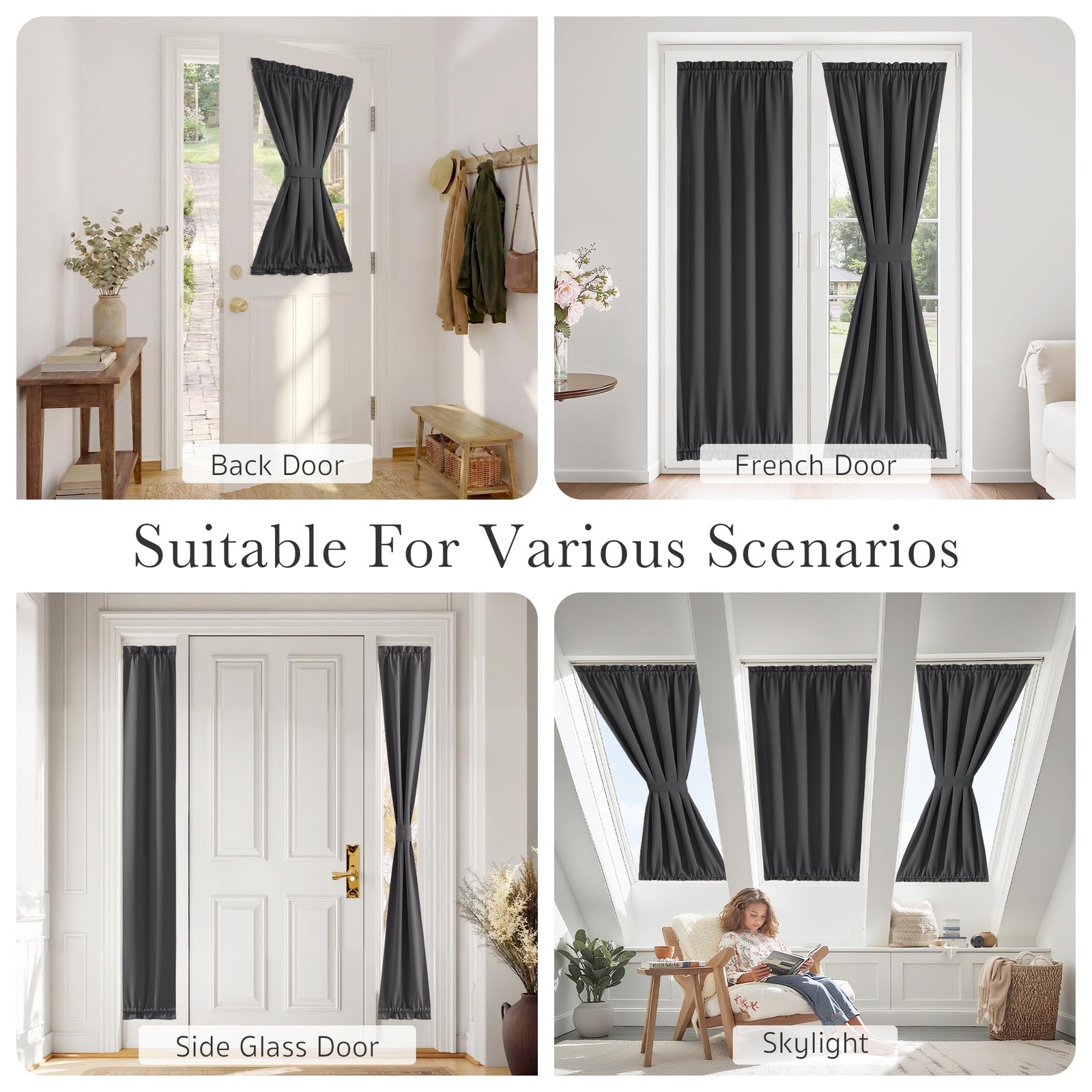 Blackout Door Window Curtains, Dual Rod Pocket Grey Drape for Front Glass Fre…