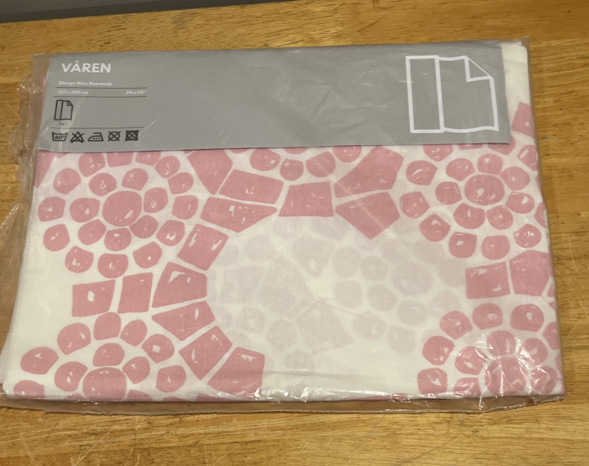 IKEA Curtain Panel Varen Nina Roeraade White Pink 59″ x 118″ Flower Geometric