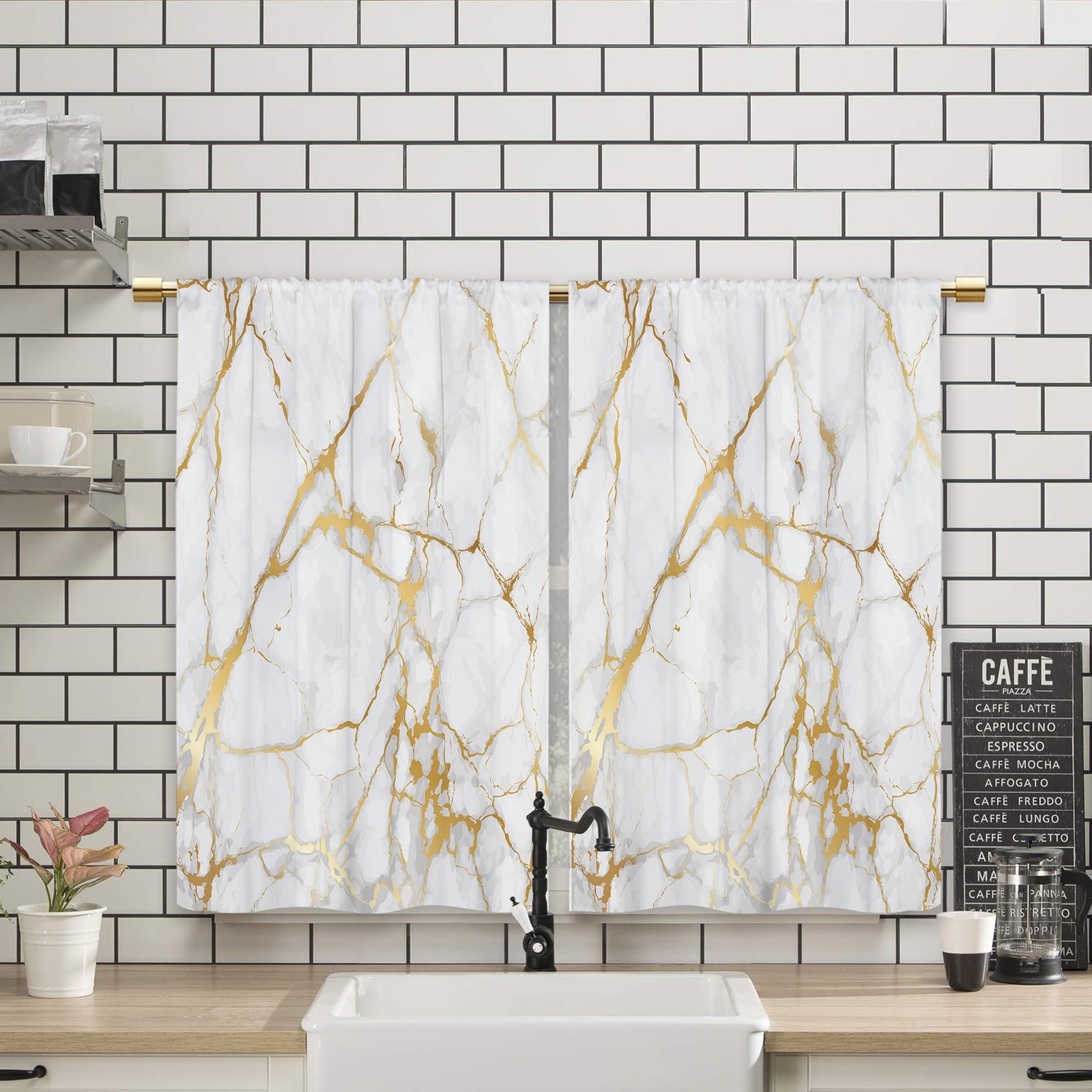 Gold Marble Kitchen Curtains Golden 26″W x 36″L (Pack of 2) 14_gold_marble