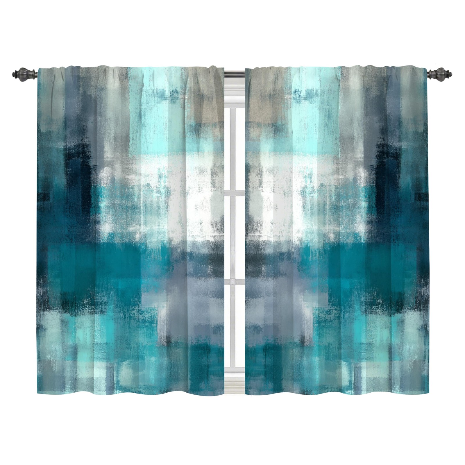 Teal Abstract Grey Kitchen Curtains Cafe Curtains for Bathroom Dining Room Li…