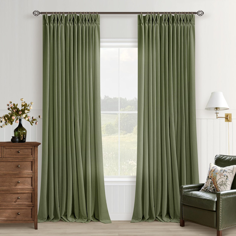 Seeluck Olive Green Linen Curtains 108 Inches Long Living Room 2 Panels Set