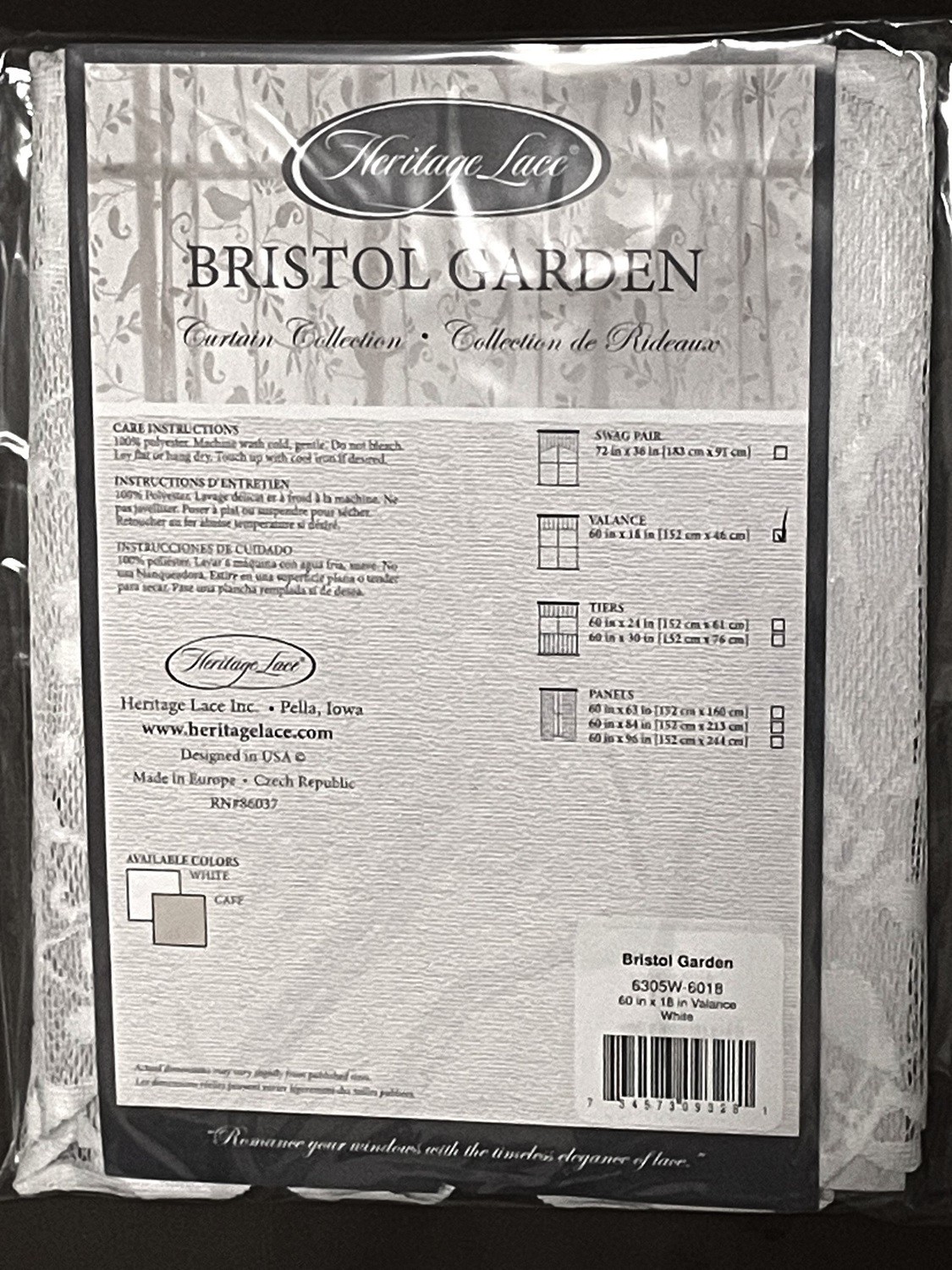 Heritage Lace Bristol Garden White Lace Valance 60 x 18 Bedroom Livingroom