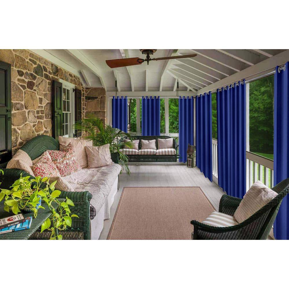 Navy Smooth 50 In. W X 84 In. L Outdoor Curtains for Patio Waterproof Drapes on