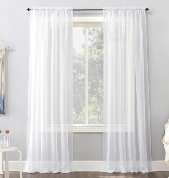 No. 918 Emily Sheer Voile Single Curtain Panel, 59 x 108 Inch, White