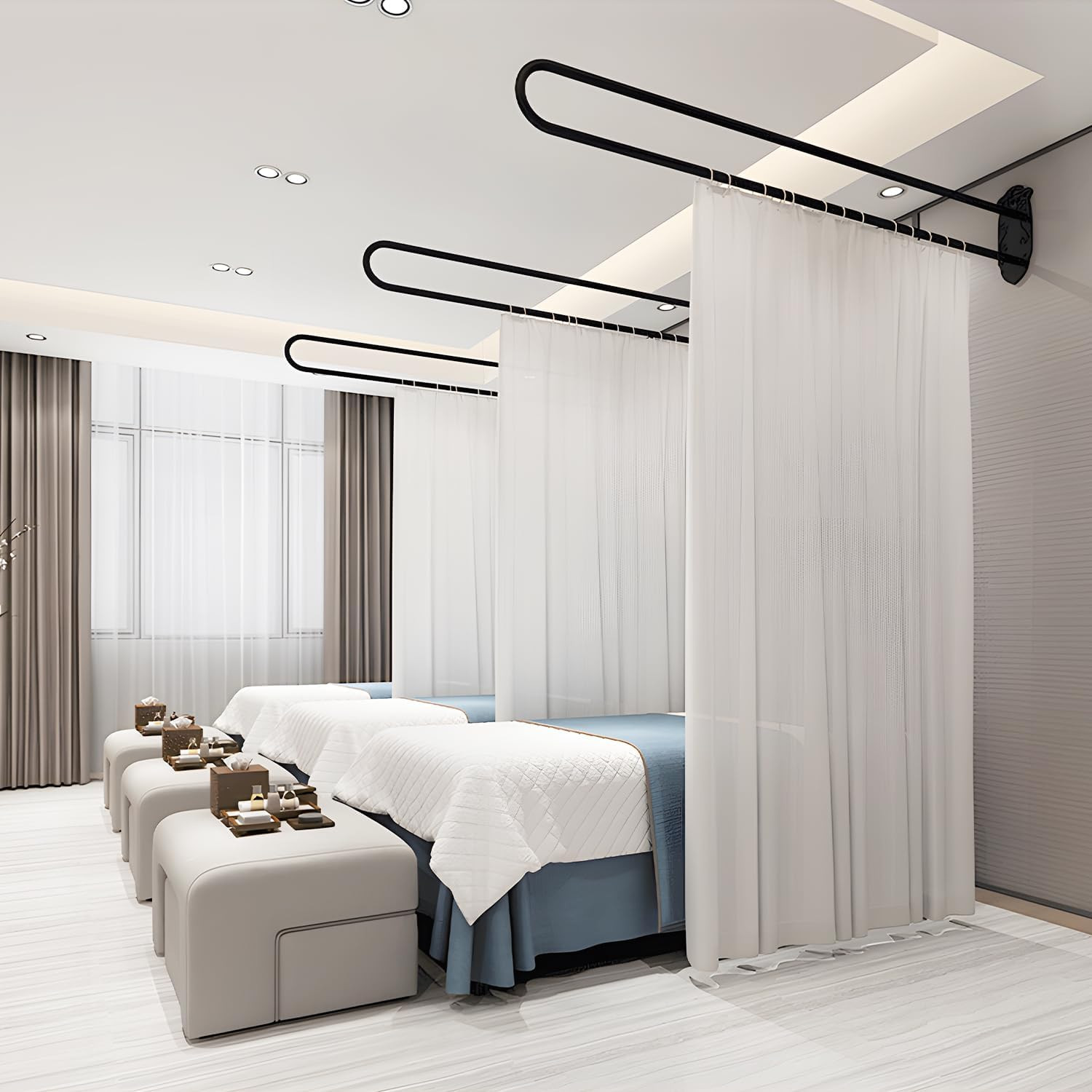 Black Privacy Partition Curtain for Beauty Salon & Spa, 6.56Ft U-Shaped Rod