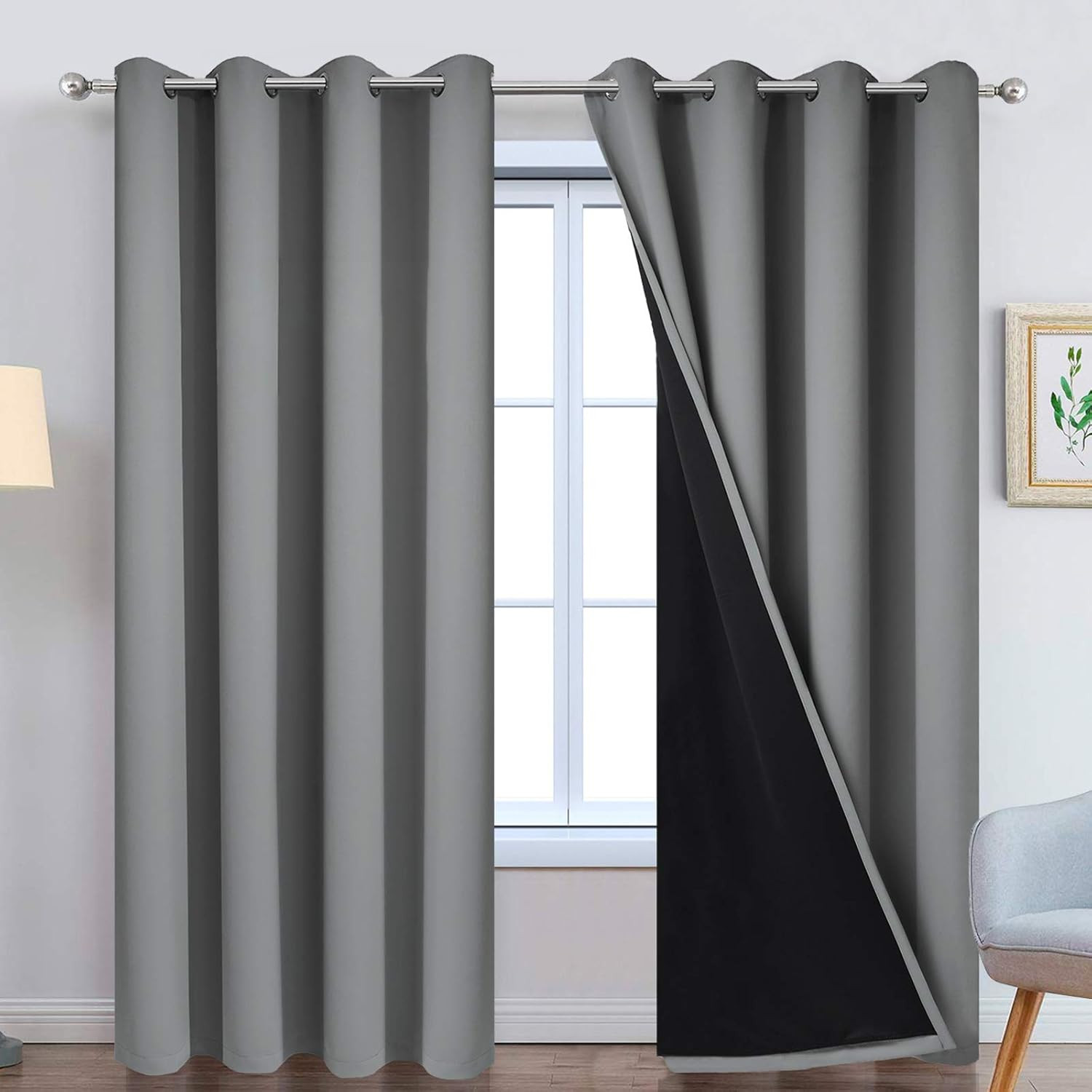 100% Blackout Curtains 84 Inches Long, 2 Thick Layers Heat and Full Light Blocki