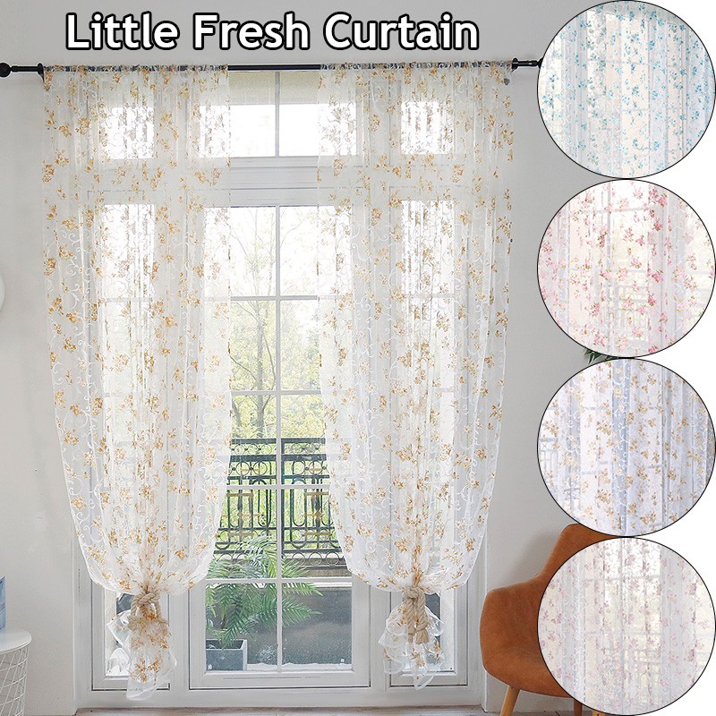 Floral Print Sheer Window Curtains, Polyester Fabric, 100x200cm 100x270cm Sizes