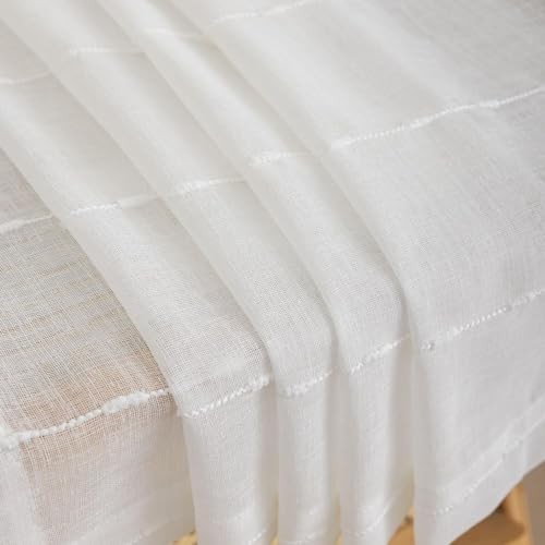 Faux Linen Curtains 90 inches Long for Living 52″W x 90″L (Pack of 2) White