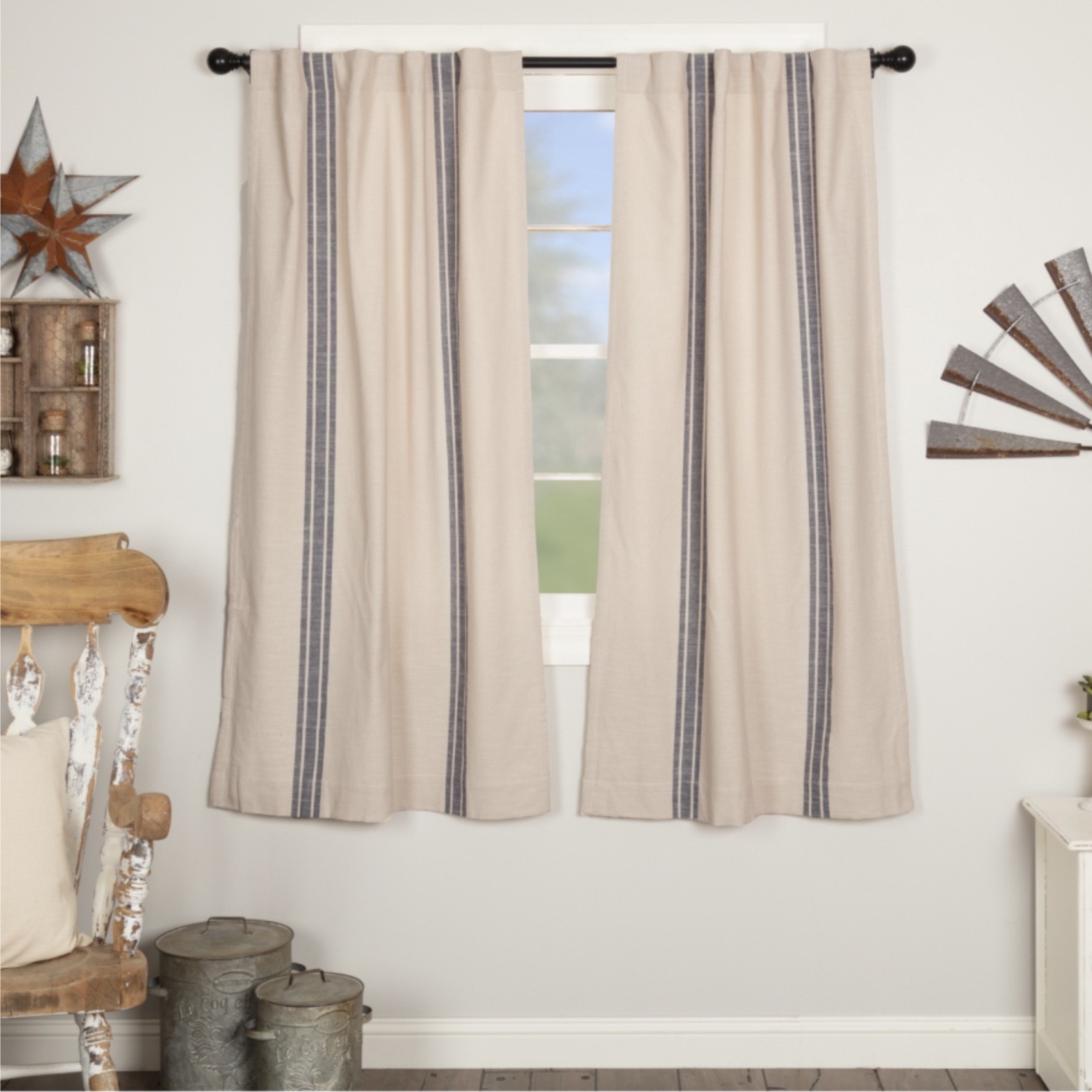 Farmhouse Blue Grain Sack Stripe Panel – Set of 2