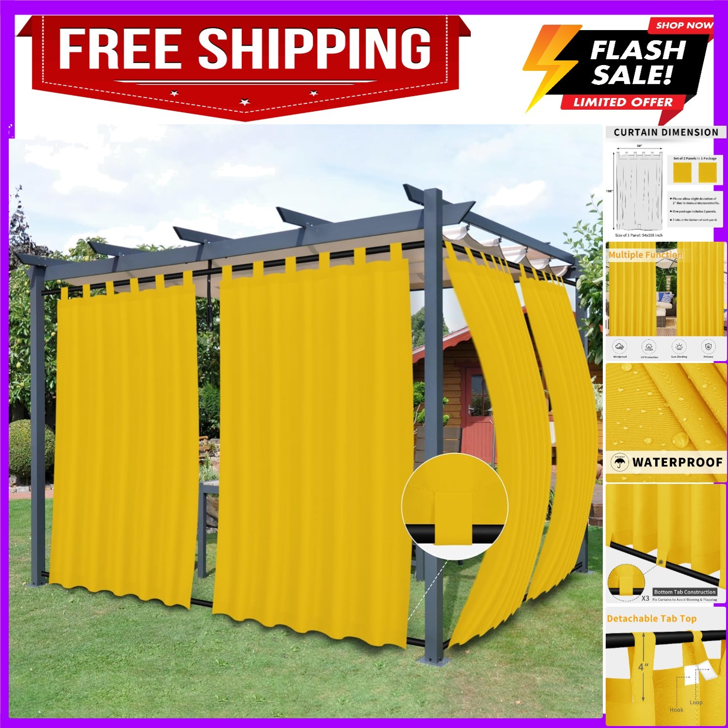 Outdoor Patio Curtains Detachable Tab Top Windproof Weatherproof Curtain for …