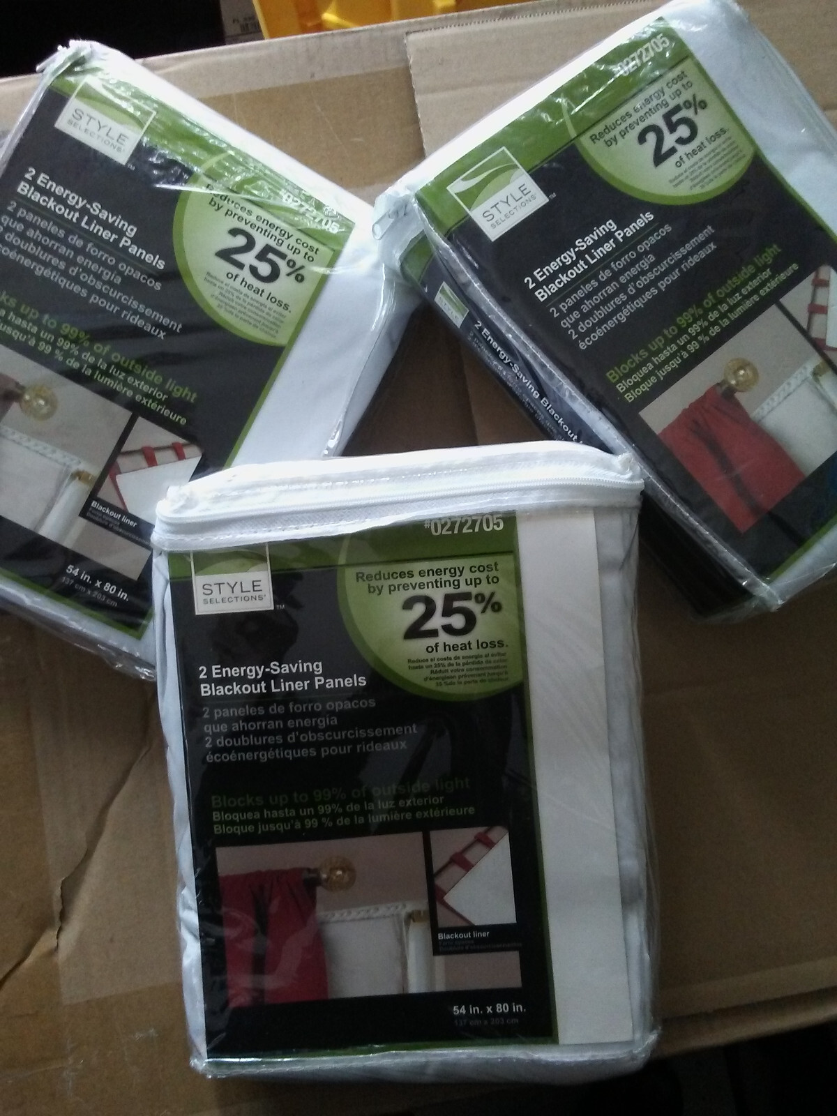 Blackout Liner Panels (3)-White 4XL Style Selections Energy Saving 54″ X 80″L