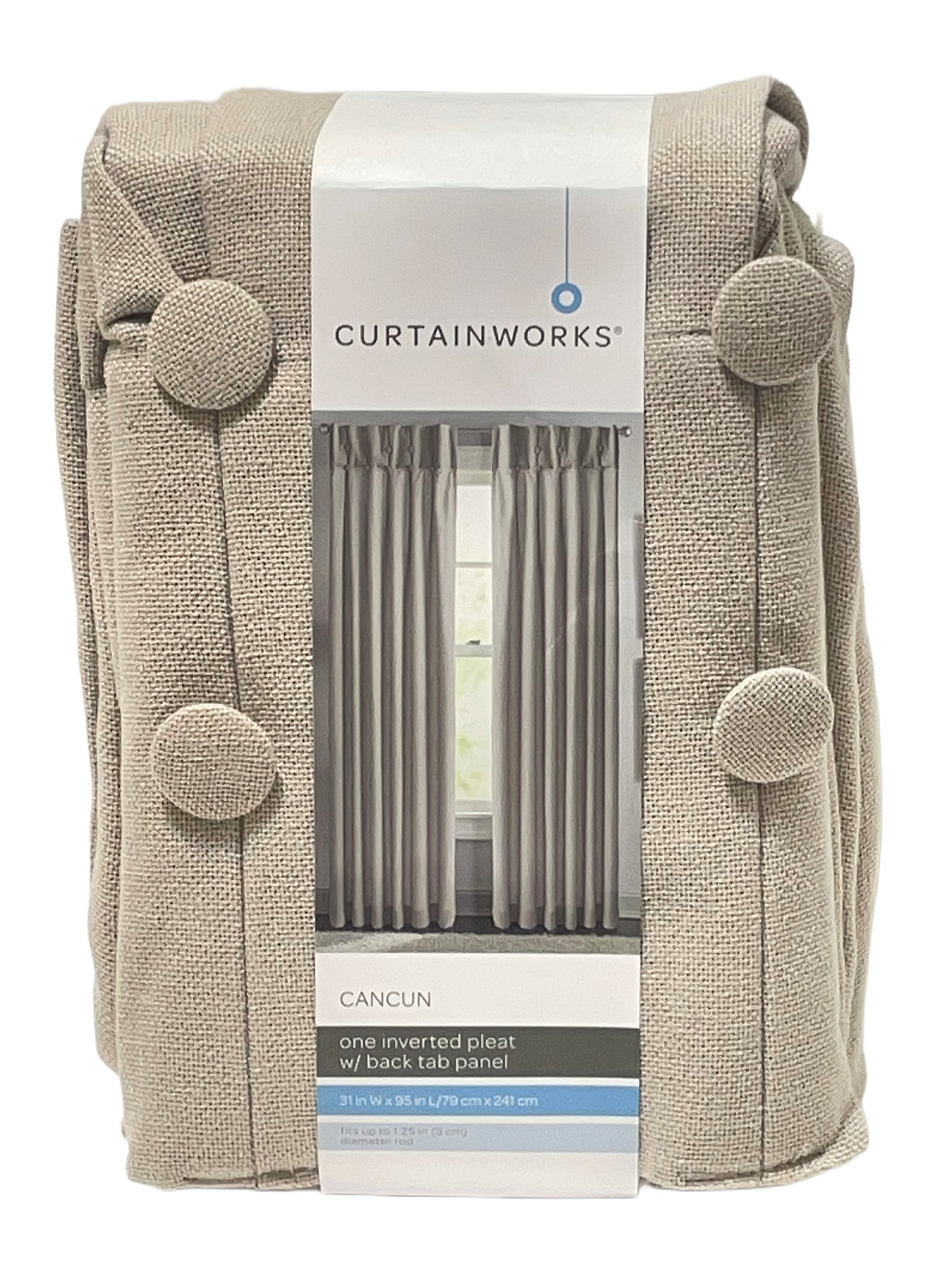 Curtain Works Cancun Panel 31 x 95″ Beige Cotton Blend Inverted Pleat Back Tab