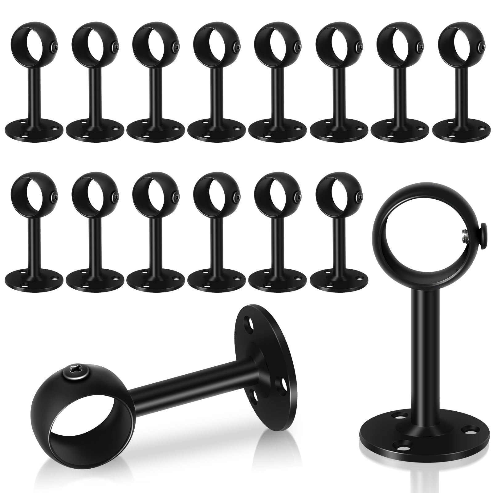 16 PCS Heavy Duty Ceiling Curtain Rod Bracket Hooks Black For 1 1/4 Inch Poles