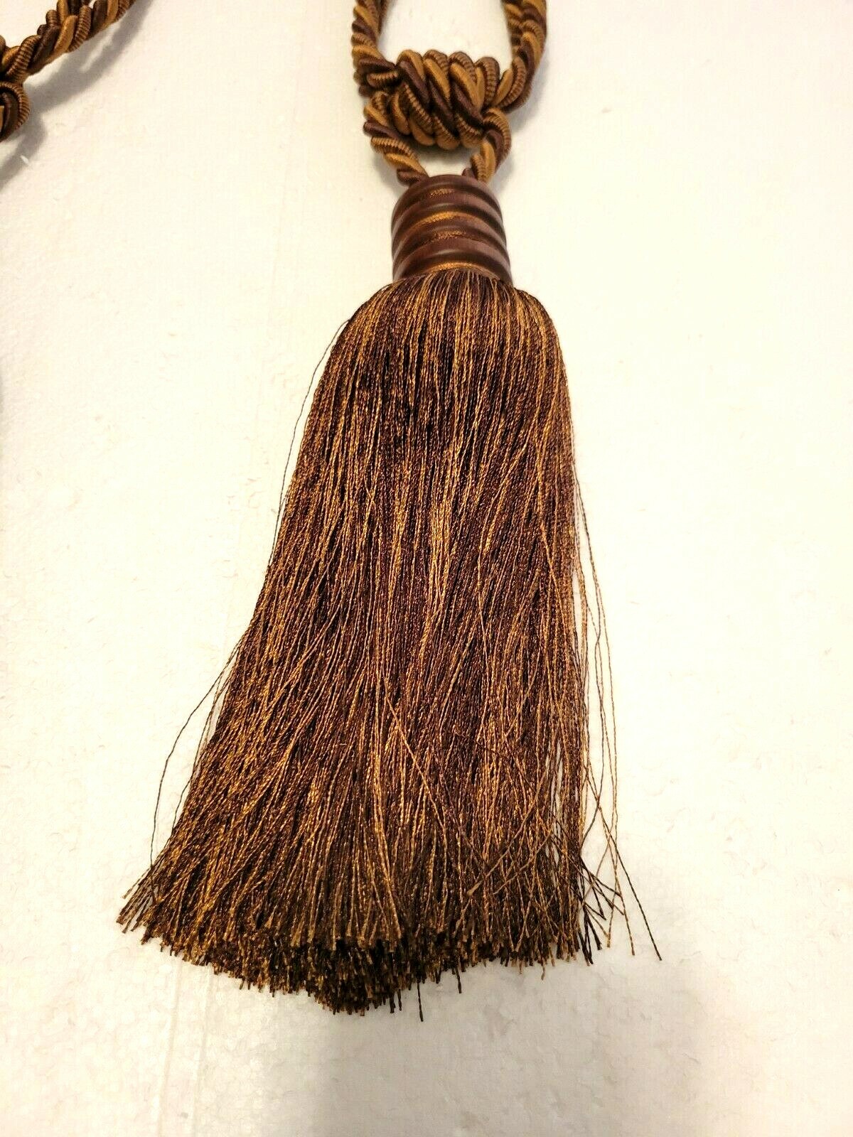 Vintage Large Drapery Tiebacks Set of 2 Brown Red Gold Tassels Braided Rope 28″