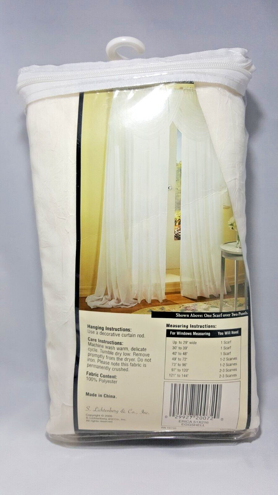 S. Lichtenberg & Co. Window Sheer Scarf Erica Eggshell 51″ W x 216″ L – 1 Pair