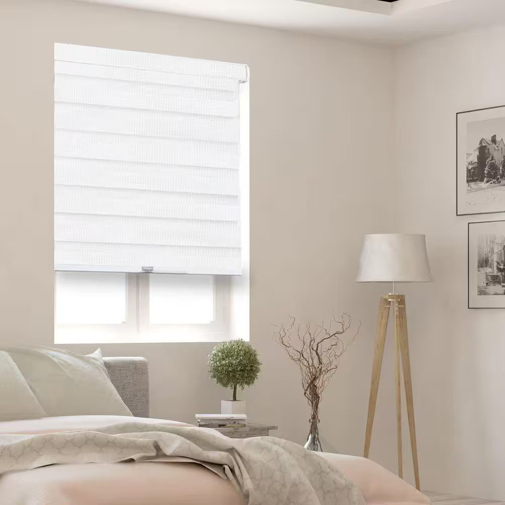 White Cordless Room Darkening Polyester Dual Layer Zebra Roller Shades-54 In. W