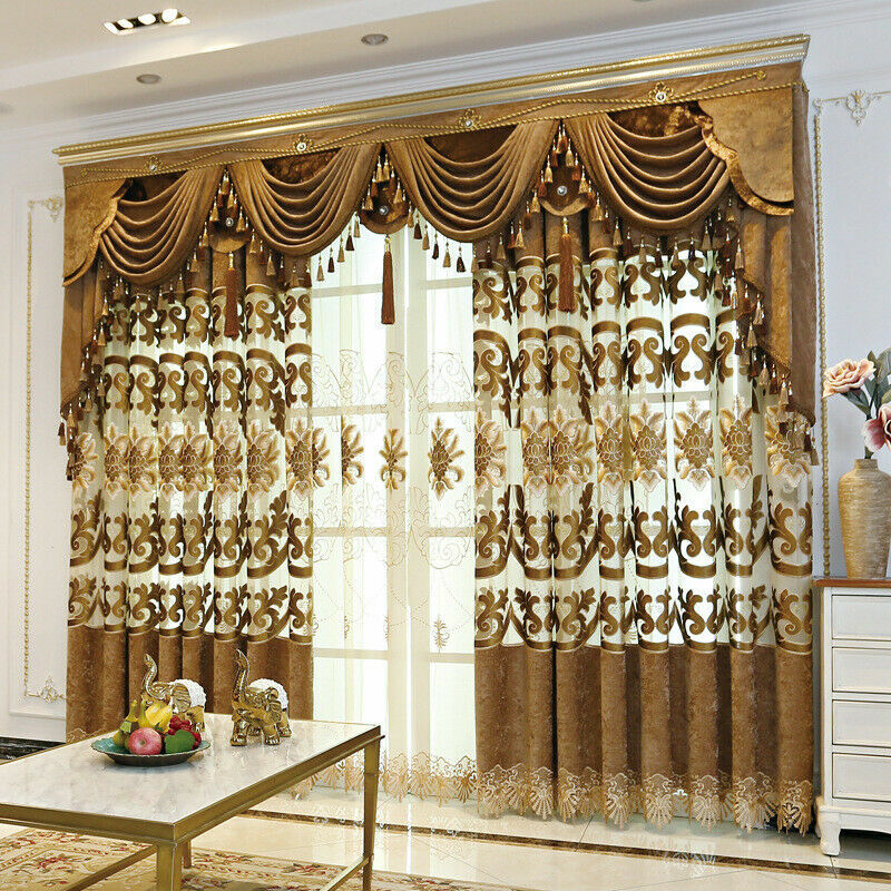 Chenille Blackout Curtain Water Soluble Embroidery Window Tulle Draped Hooks –