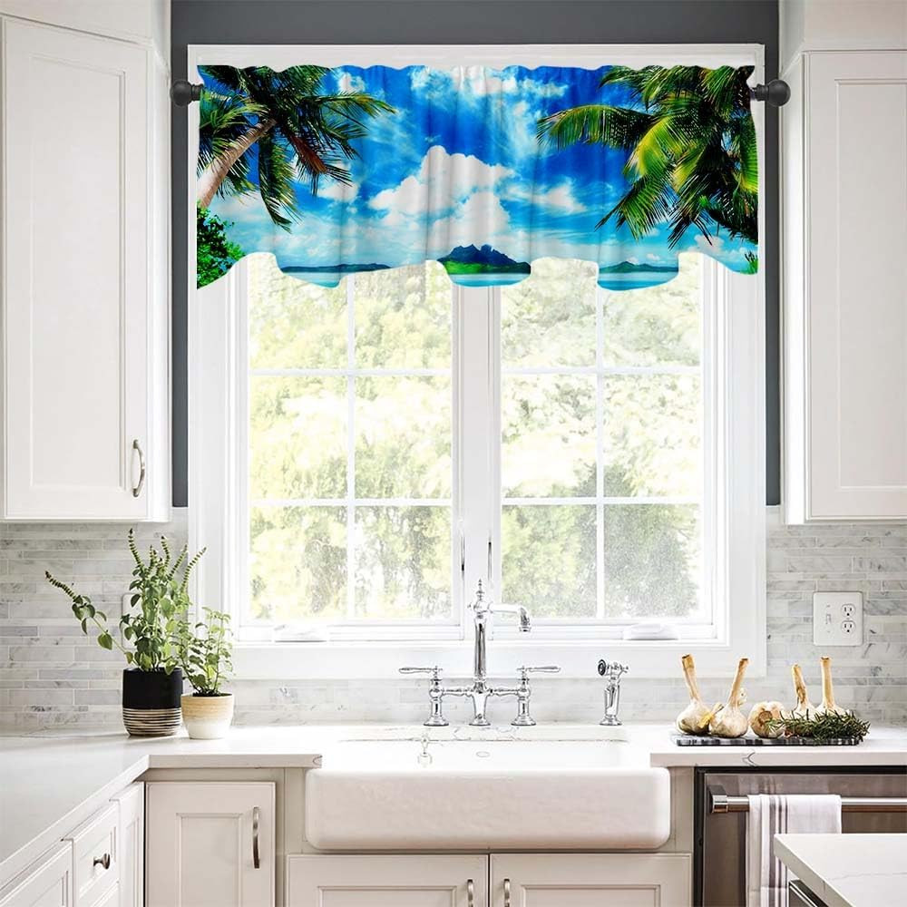 54X18 Inches Summer Hawaiian Seaside Window Treatment Valance Sand Beach Tropic