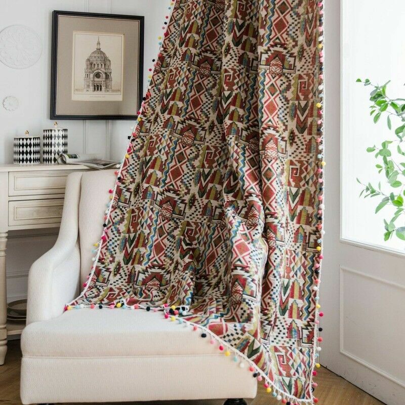 Cotton Blend Tassel Window Curtain Drapes Blackout Rod Pocket Curtains New