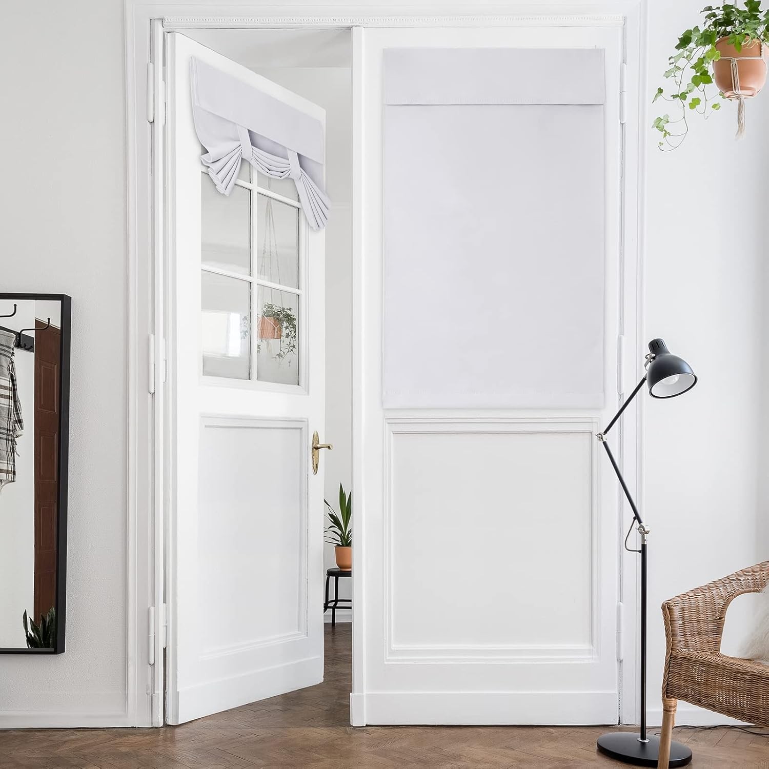 HOMEIDEAS Greyish White Privacy Blackout French Door Curtains for Door Window, 2
