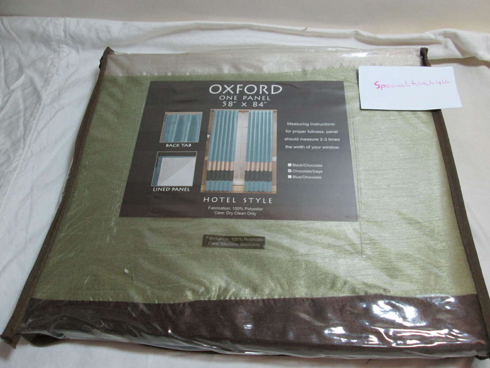 Hotel Style OXFORD One Back Tab Lined Panel 58″x84″ Chocolate / Sage / Taupe New