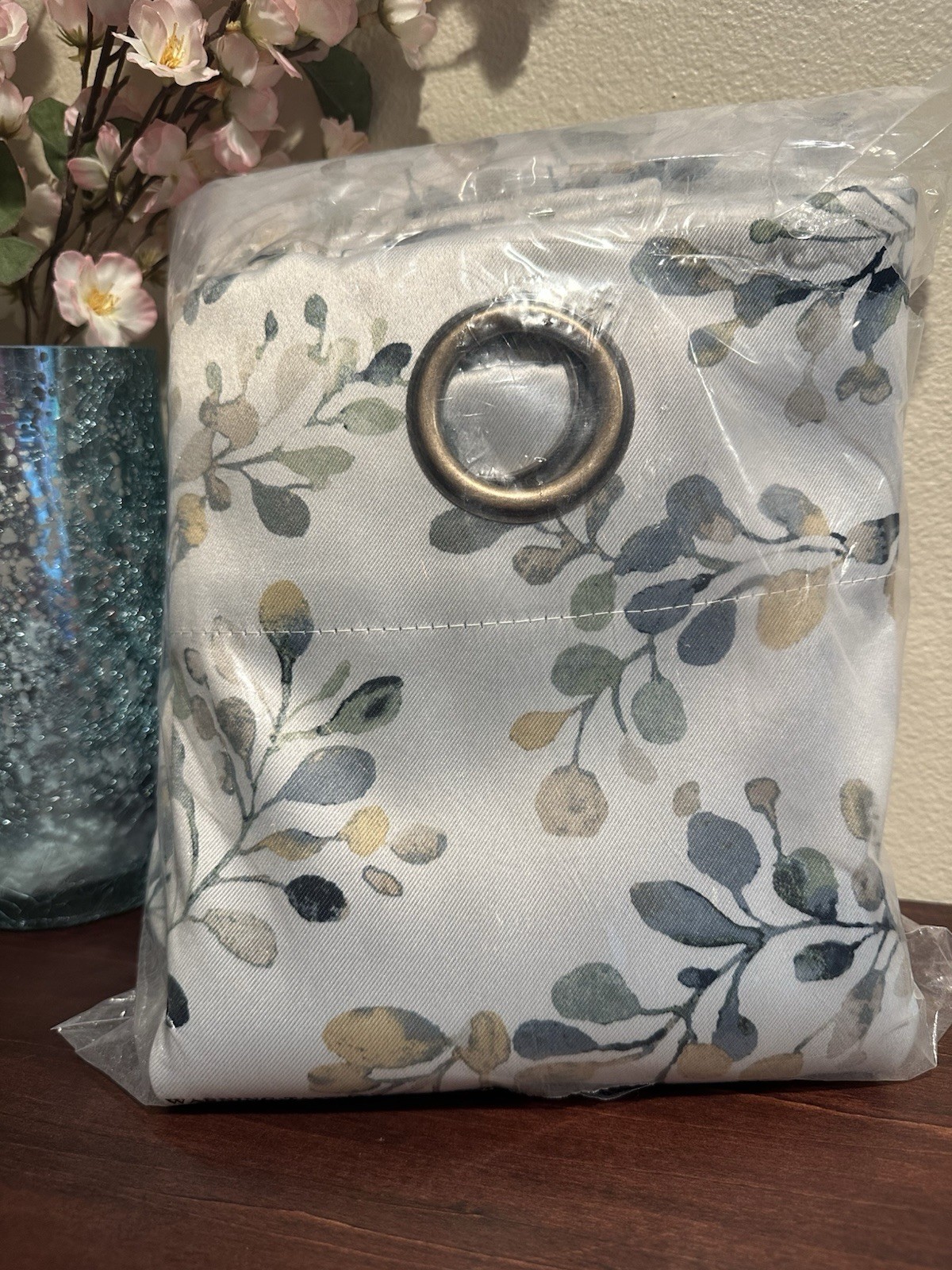 Maureen floral light filtering grommet curtain panel 80x63in blue green