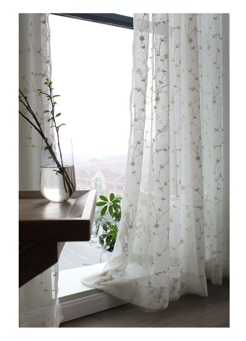Floral Embroidered Sheer Tulle Curtains Voile Bedroom Tulle Window Blinds Drapes