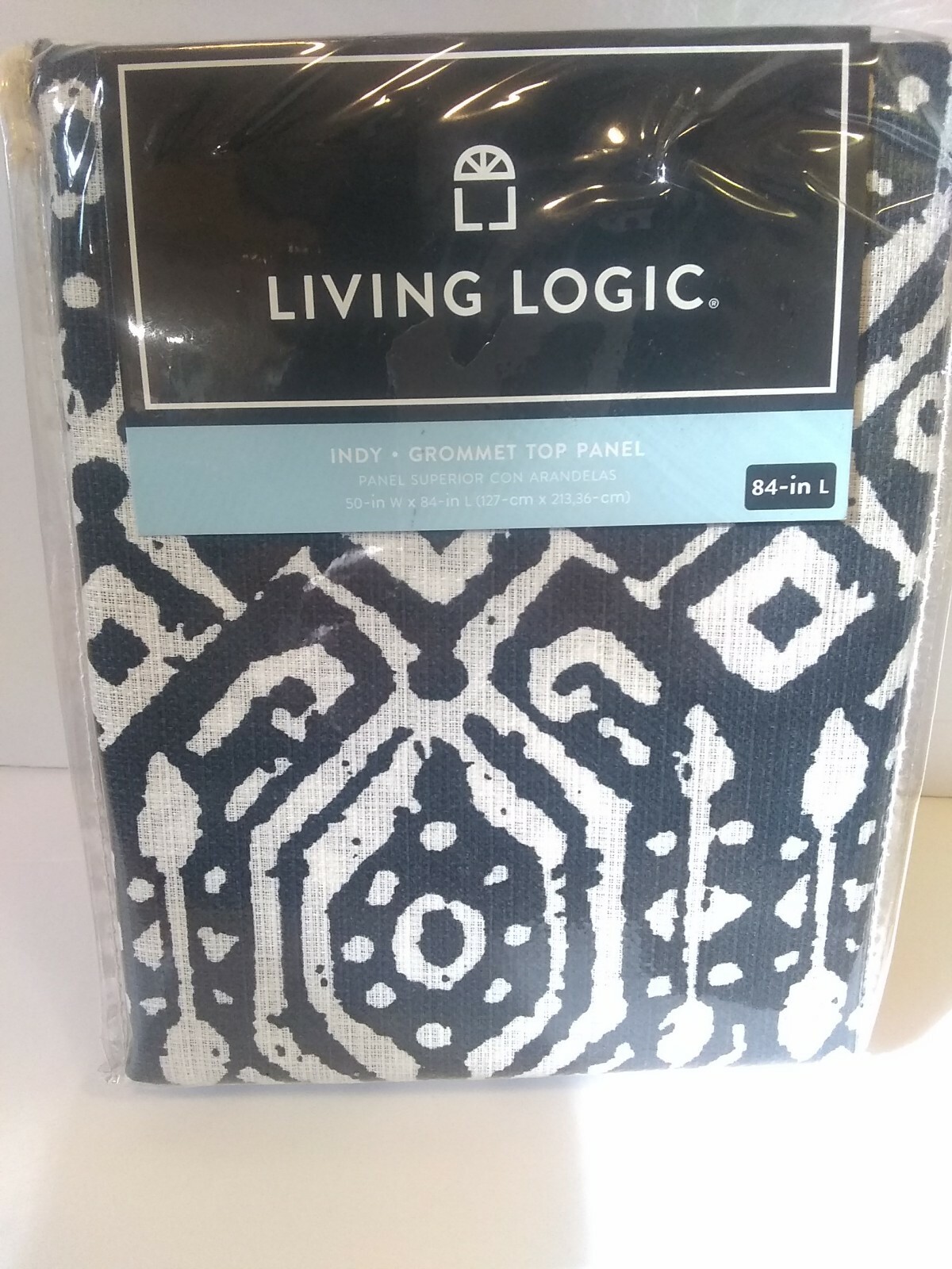 Living Logic Indy Brush Nickel Grommet Top Panel Navy White 50in W x 84in L