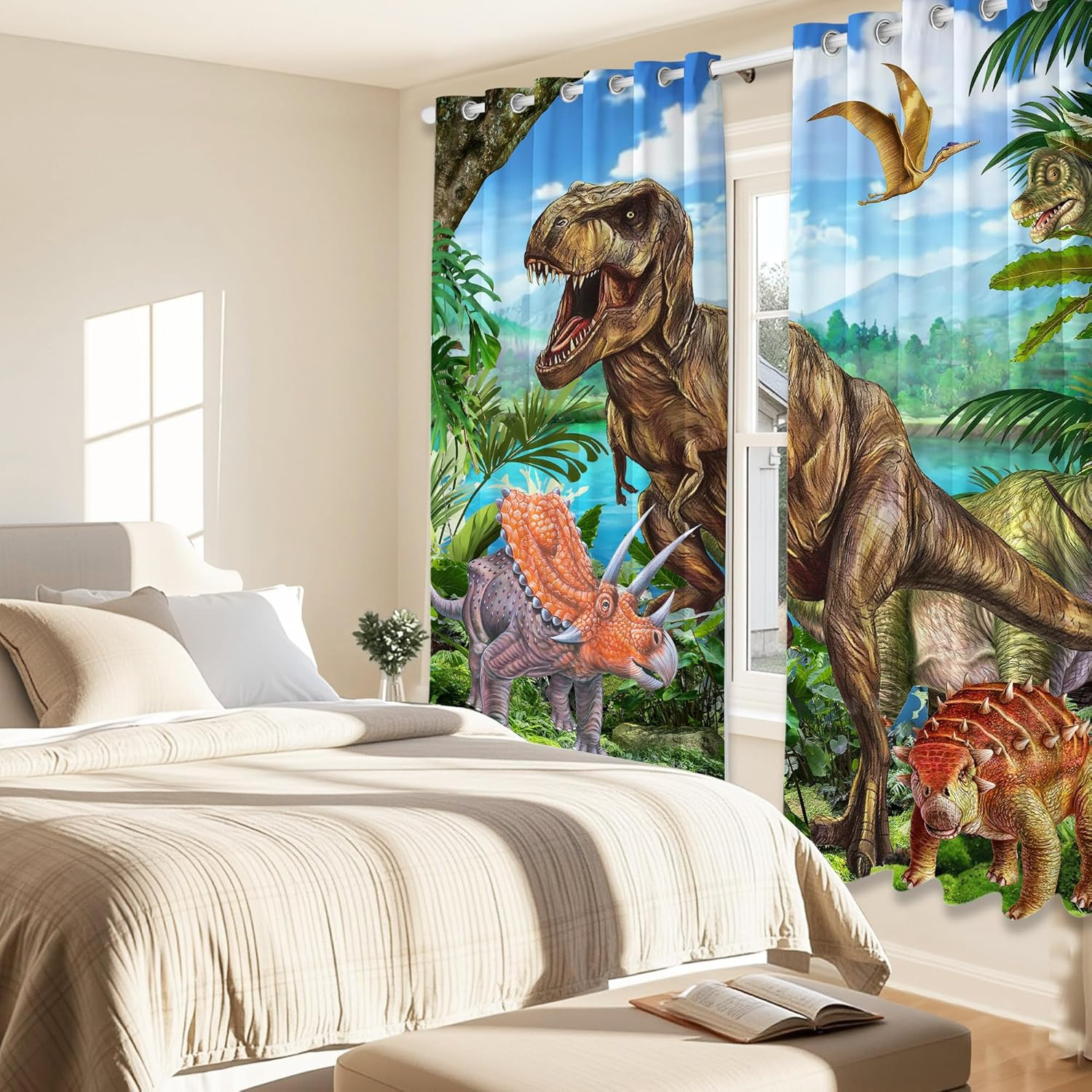 Dinosaur Blackout Curtains for Boys, Cool Cartoon Curtain for Living Room Bedroo