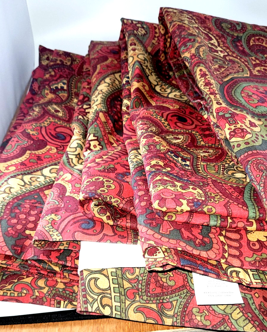 4 POTTERY BARN Panels Curtains Drapes Mira Paisley Red Green Linen Cotton 50×84