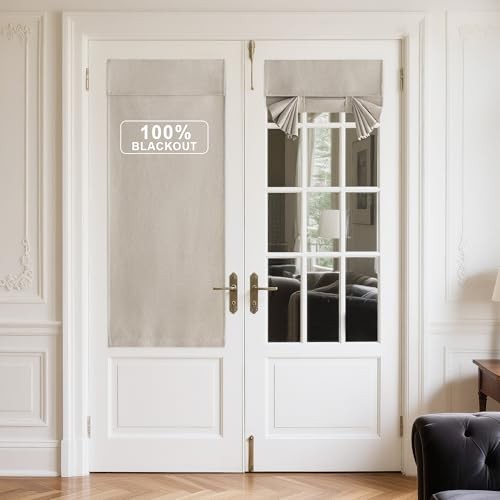 Linen 100% Blackout Door Curtains for French 26″W x 69″L (Pack of 1) Natural