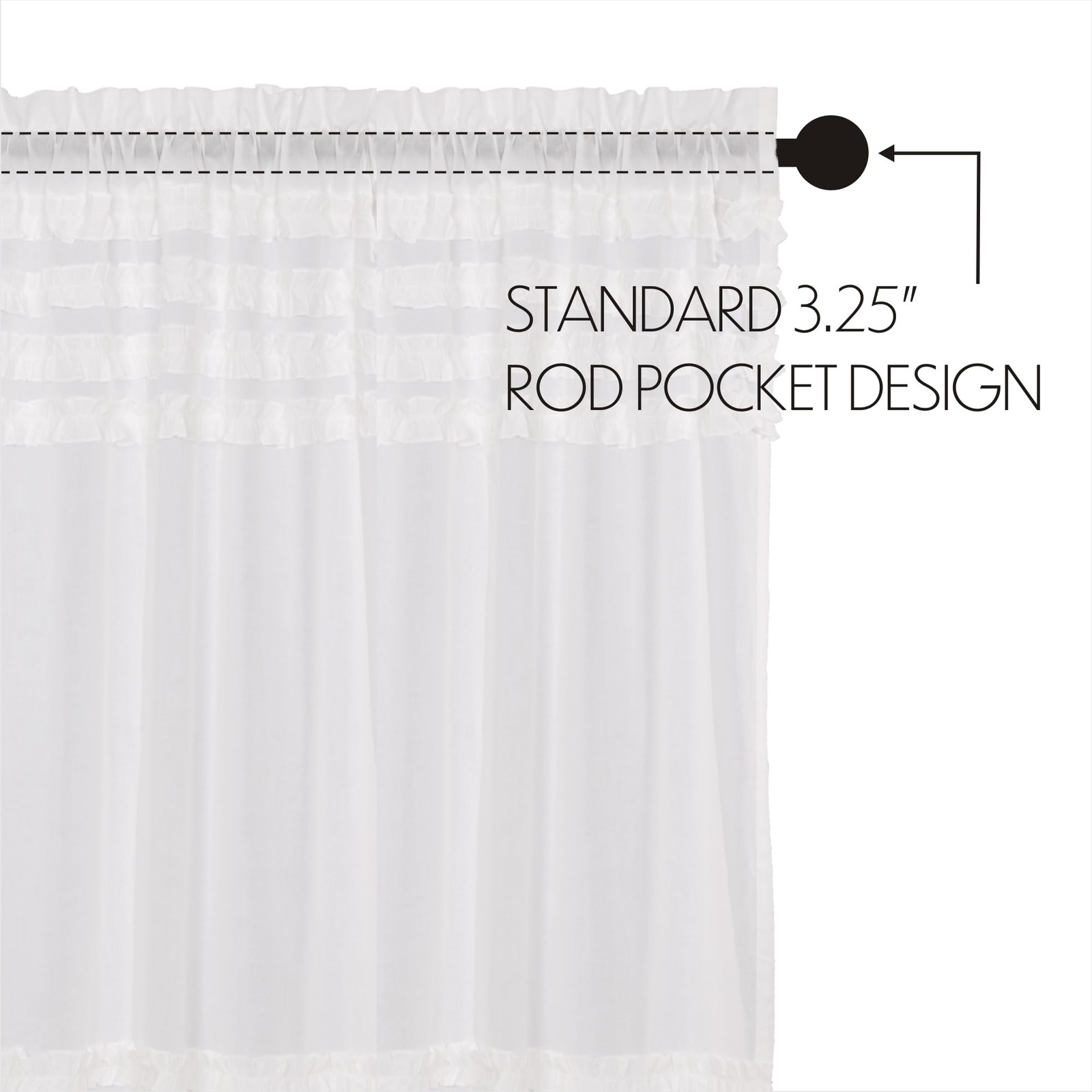 Farmhouse 63x36x18 Prairie Panel Pair White Rod Window Curtains