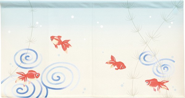 Noren Japanese door curtain 33.46×17.6 polyester Goldfish and aquatic plants