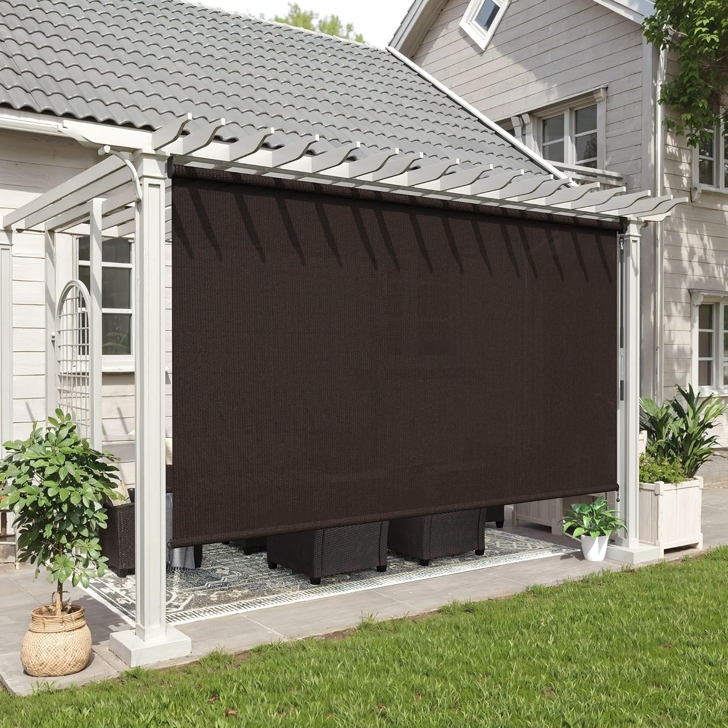 Outdoor Roller Shade 48″ W x 72″ H, Exterior Cordless Blinds with Splicing Desig
