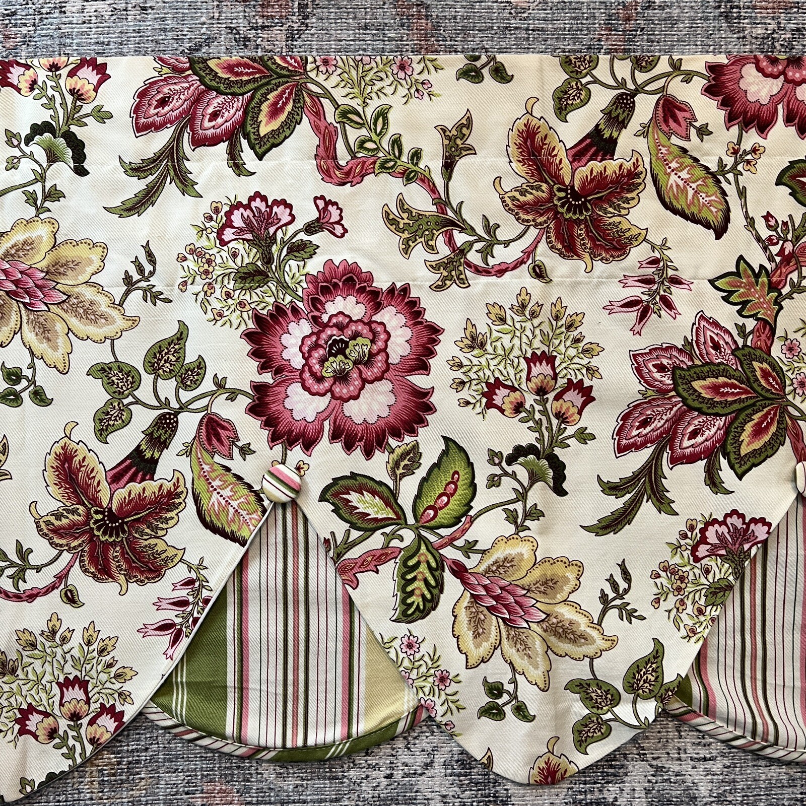 Waverly Valance Peek-A-Boo Navarra Raspberry Floral Striped 3″ Pocket 53″ x 19″