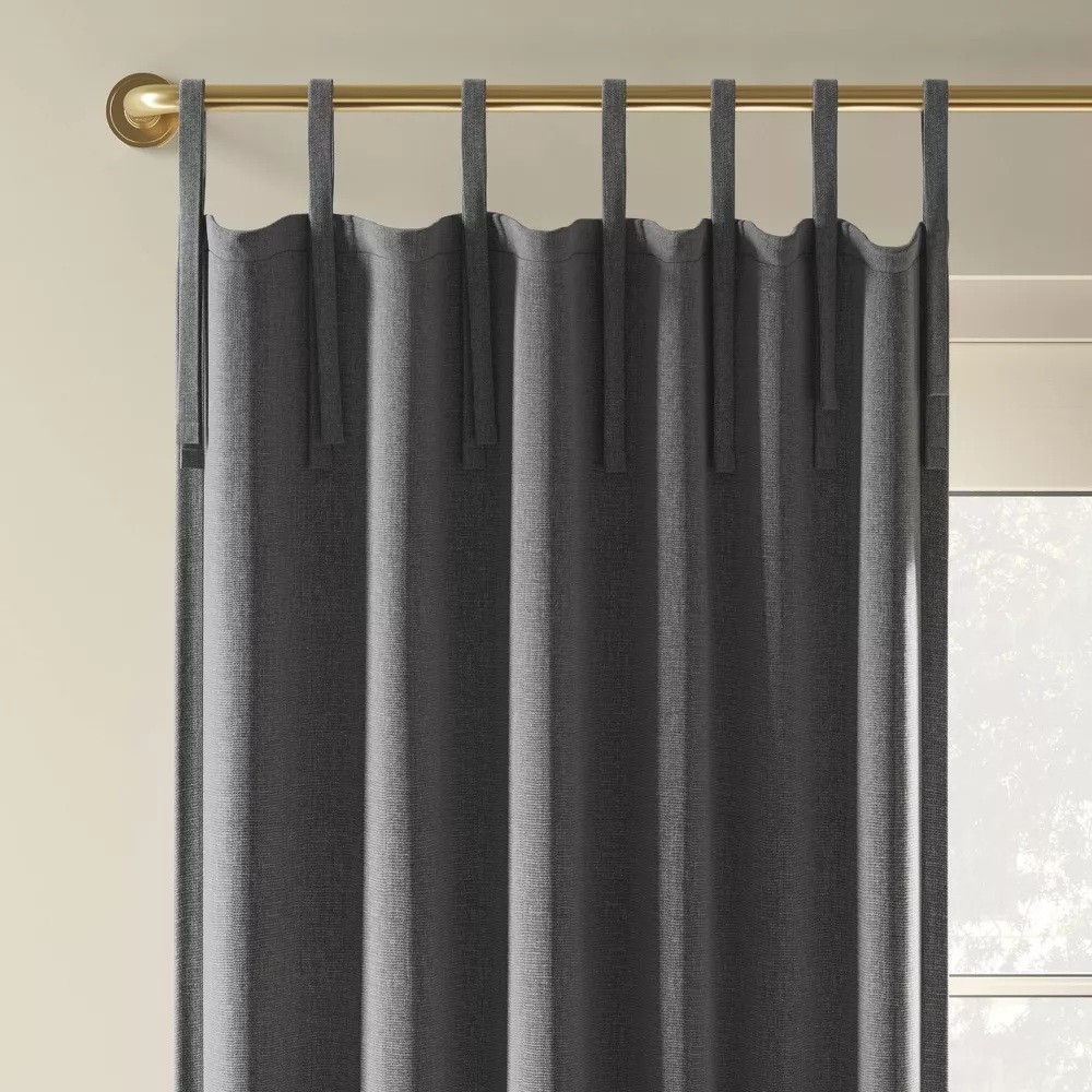 Threshold Aruba Heathered Gray Tie Top Single Blackout Curtain Panel 50″ x 84″
