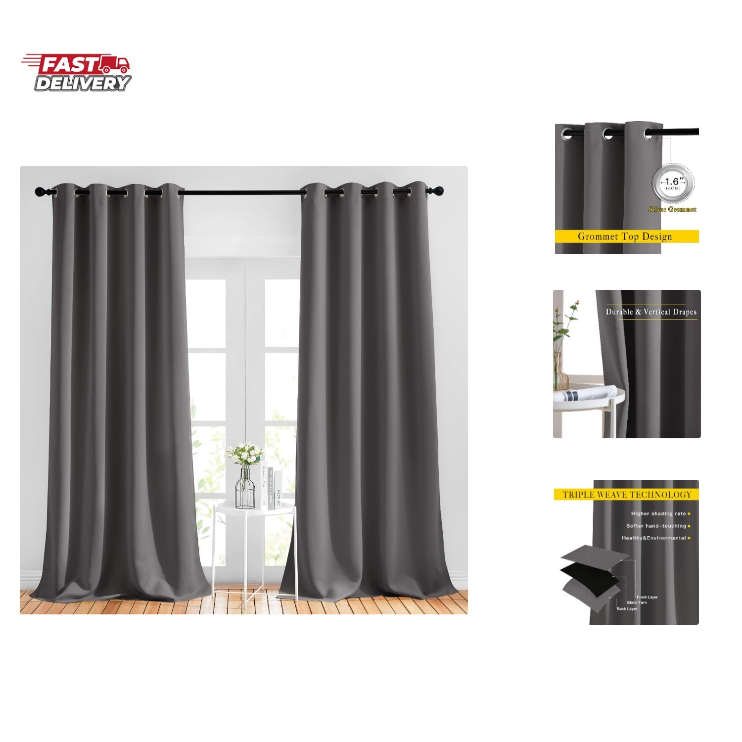 Grey Bedroom Curtains Blackout 96 inches Long, Grommet Energy Saving Thermal …