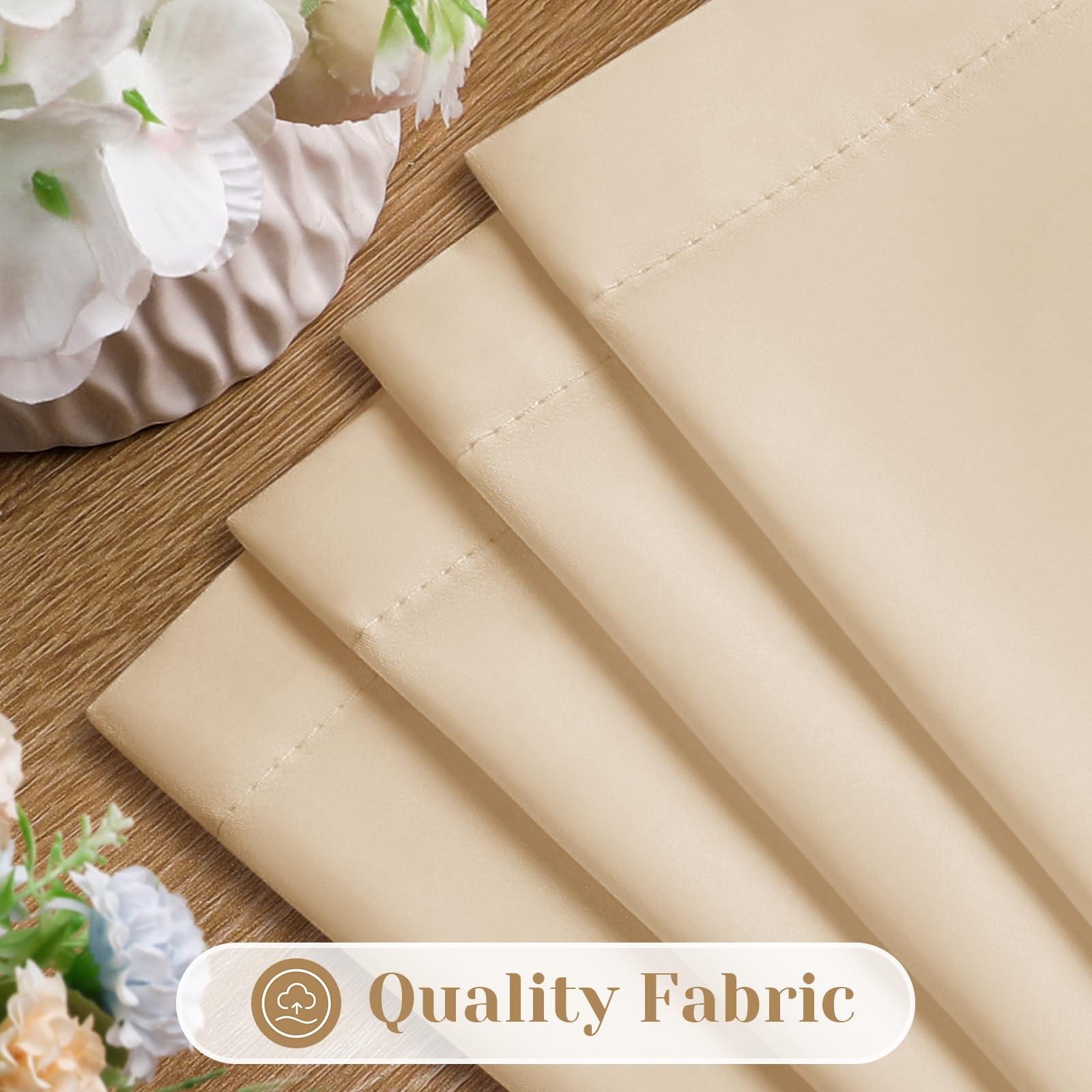 Non-See-Through Beige Privacy Sheer Curtains, 52 X 54 Inches Long 2 Panels Ta…