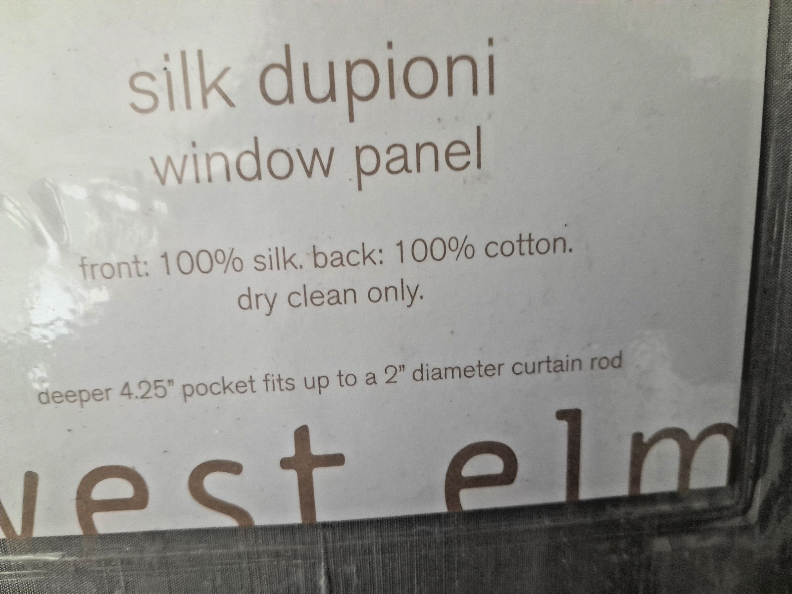 West Elm Dupioni Window Panels 100% Silk Frt. Gray Set/2 New 48×96