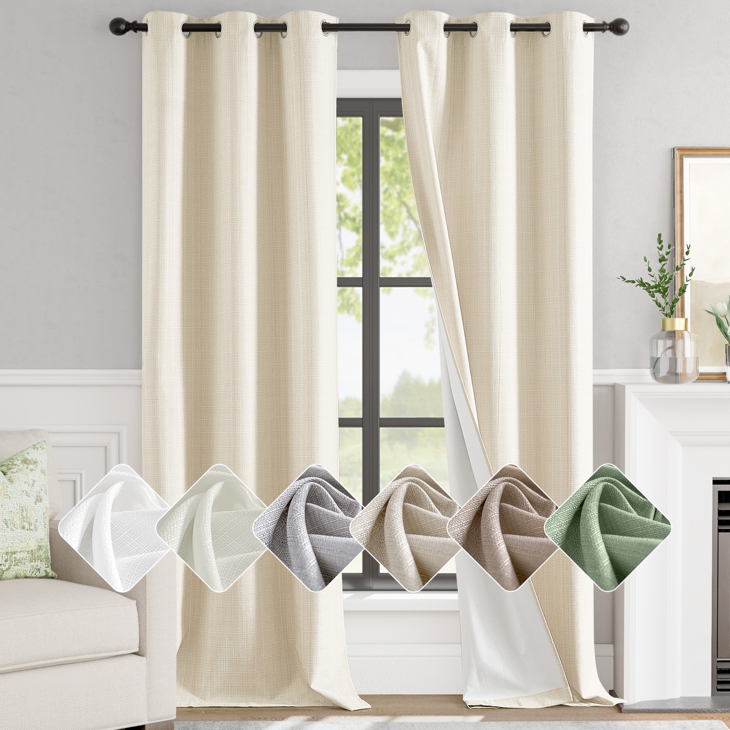 Blackout Curtains for Bedroom Darkening Curtains Linen Textured Drapes 2 Panels