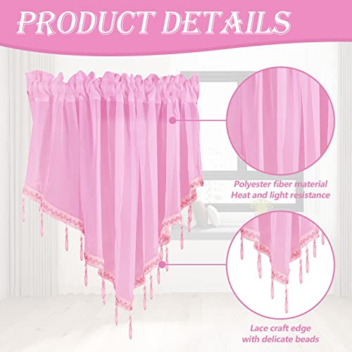 Beaded Sheer Windows Valance 51.1 in W x 23.6 in L, Scalloped Kitchen Curtain,
