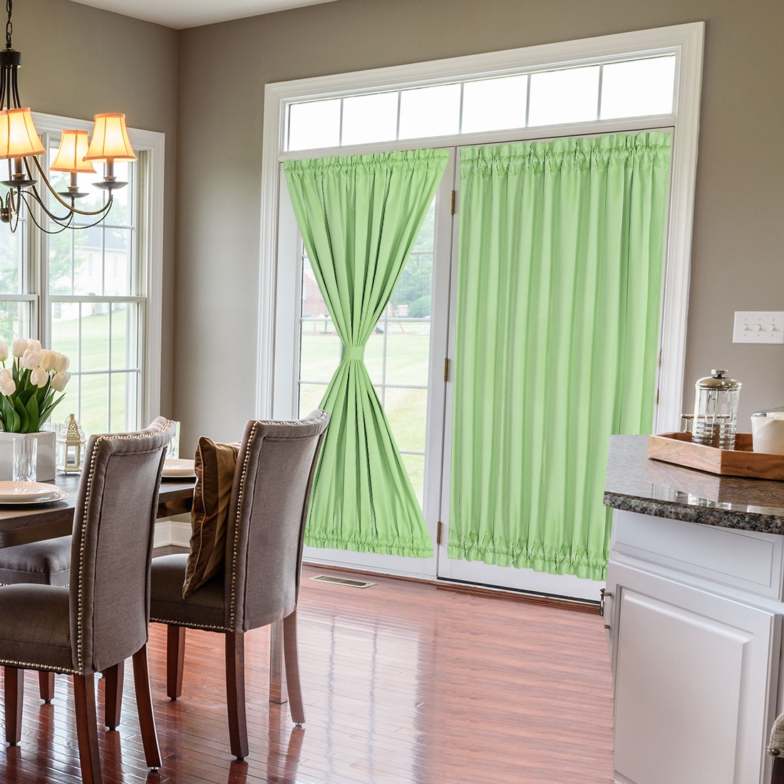 PiccoCasa Blackout Curtains Rod Pocket Sliding Door Panel Darkening Drape 2pcs