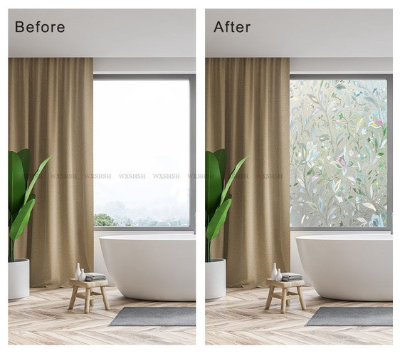 3D Static Cling Tulip Flower Film Privacy Glass Window Vinyl No-Glue Films